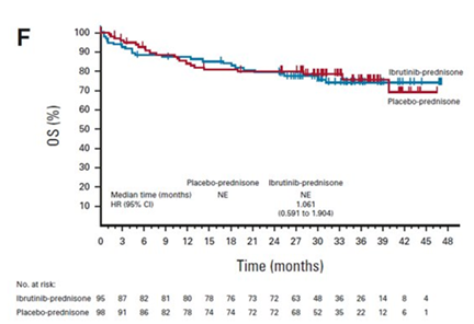 line chart showing OS in the two treatment arms
