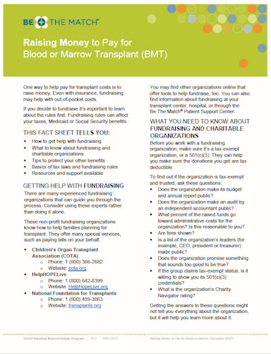 Raising Money to Pay for Transplant Fact Sheet